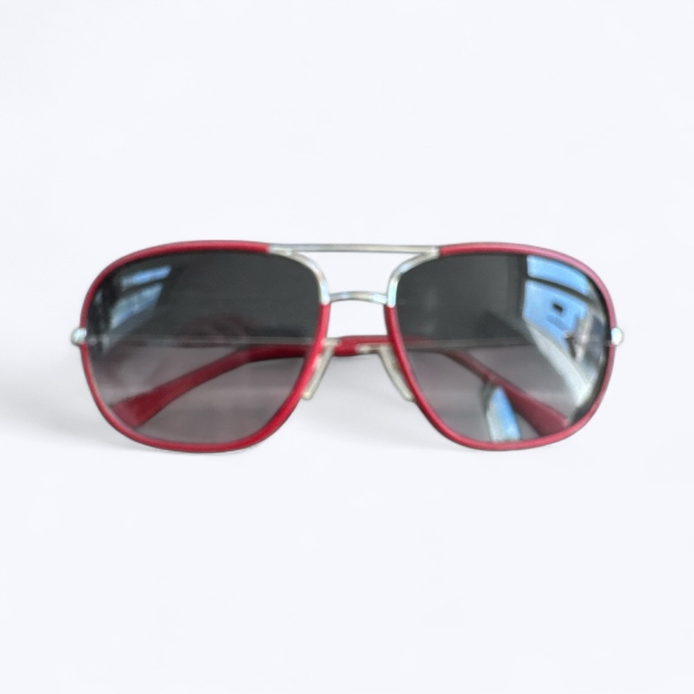Chanel Vintage Red Leather-Trim Aviator Sunglasses (no marks or scratches)